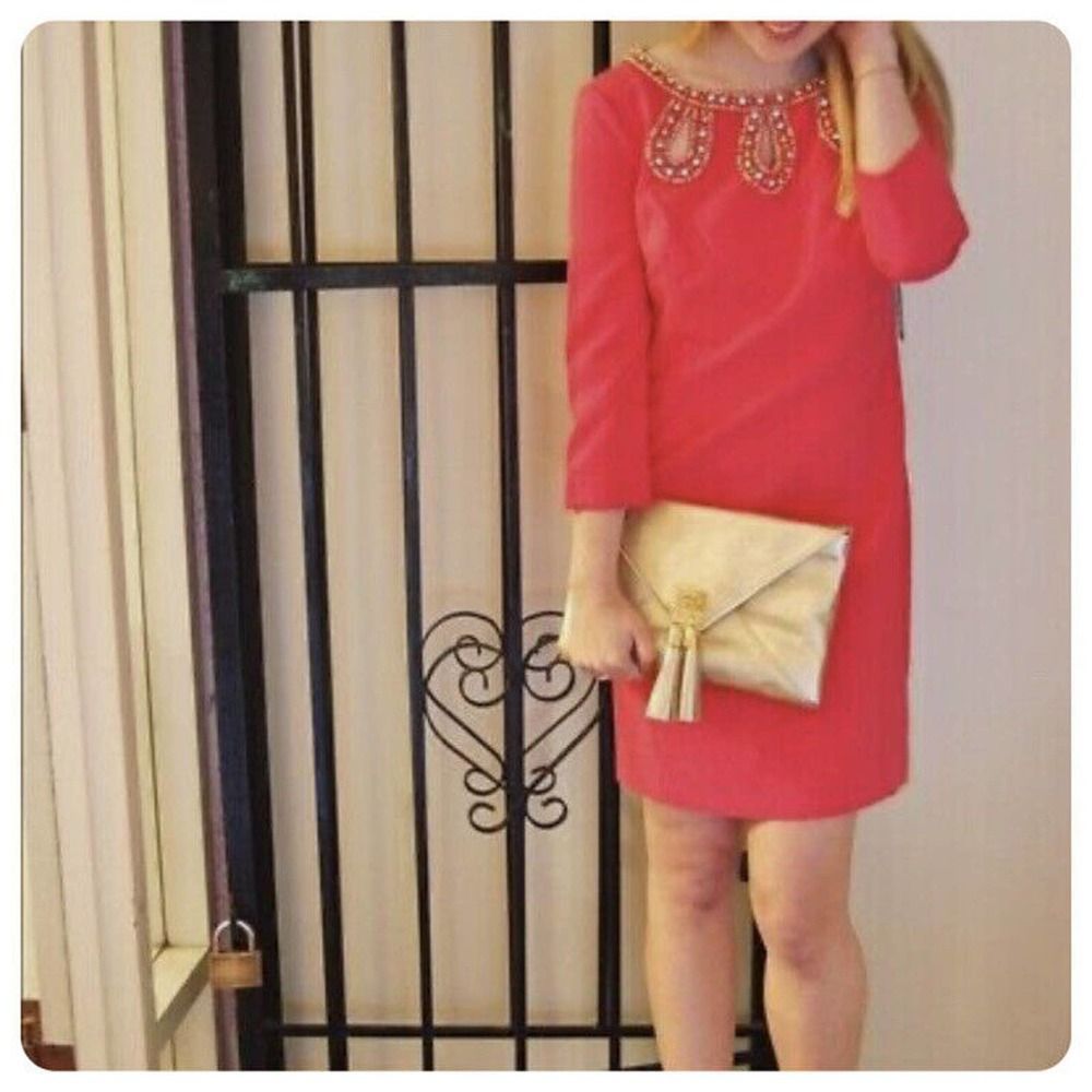 ❌SOLD❌ Lilly Pulitzer Brontë Pink Watermelon Shift Gold Embellished Dress S - Picture 2 of 12